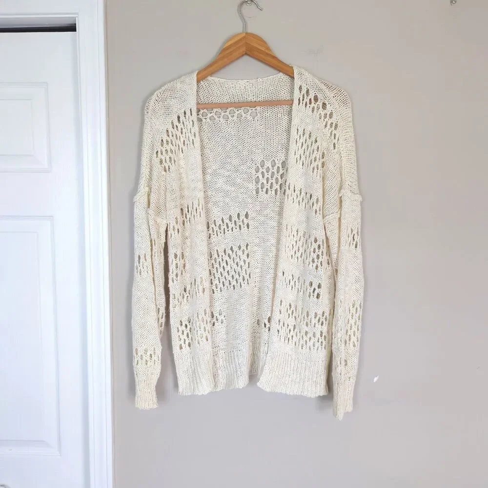 Y2K Open Tan Knit Beige Cardigan Top XS Fairy Grunge Festival Boho Coastal Beach